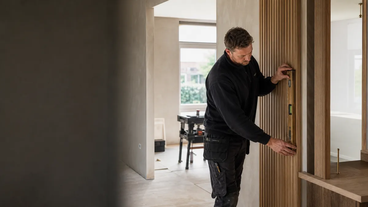 Gerenoveerde lichte woonkamer met houten vloer